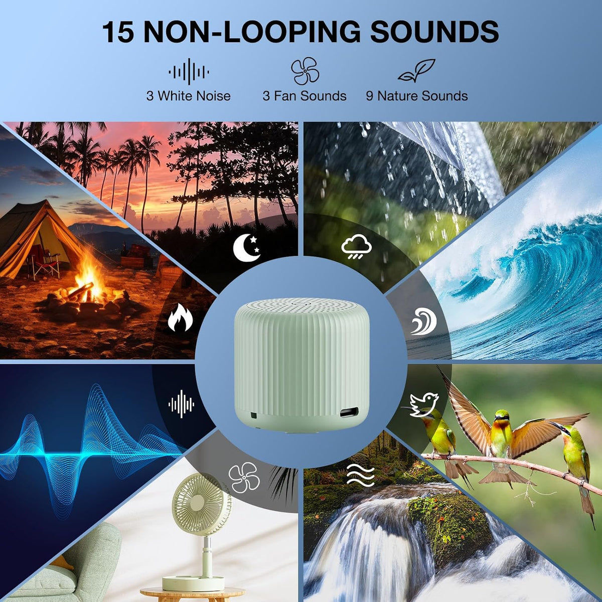 Portable Sound Machine for Baby Adults,LEICEX Travel Sound Machine,15 Non-Looping Sound Timer and Memory Play, Mini White Noise Machine for Sleeping Office Privacy Travel Gift