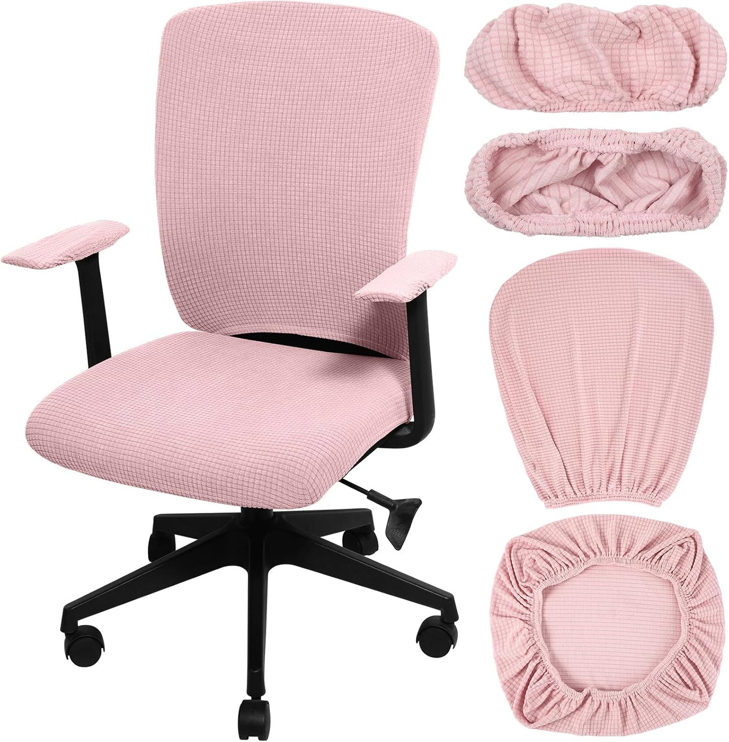 Tallew 4 Pcs Office Chair Covers Set Computer Universal Protective Stretchable Chair Seat Covers Desk Armrest Slipcovers Pads Office Cushion Backrest for Rotating (XL,Silver Gray)