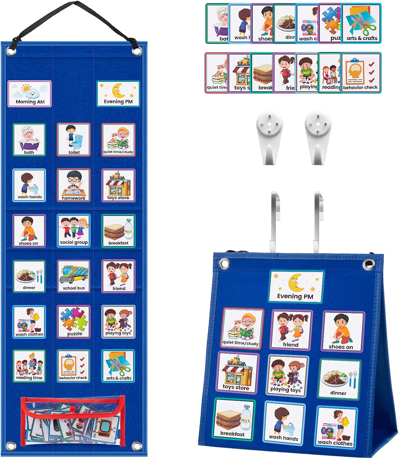 KIKIGOAL Kids Visual Schedule Calendar Chart, 2 in 1 Autism Daily Chore Routine Chart with 96 Cards Autism Learning Materials Bedtime Routine for Toddlers Home School