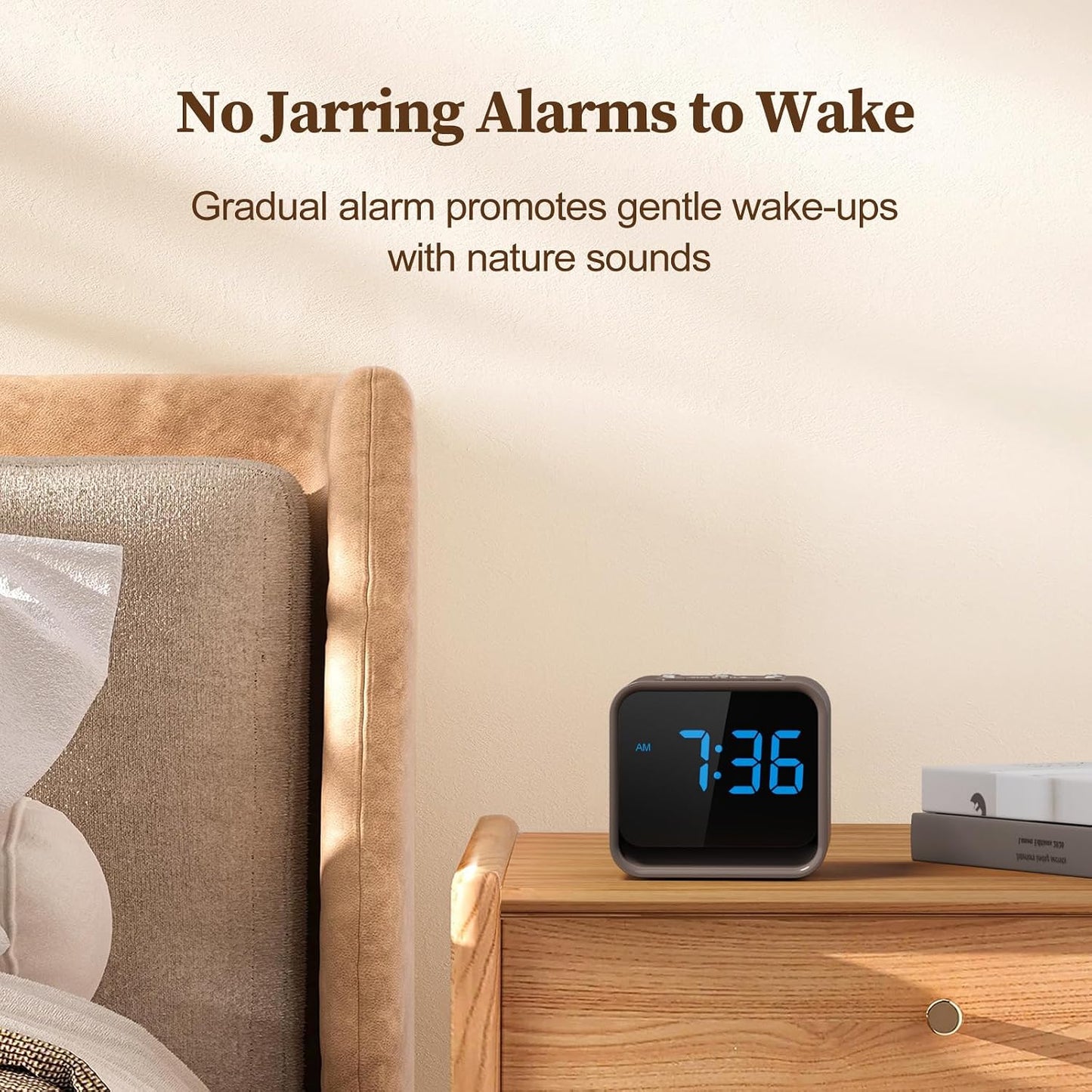 Housbay Wooden Sound Machine Alarm Clock for Bedrooms - Gentle Wake-Up with Birdsong, White Noise for Sleeping, Small Digital Clock for Phone-Free Routine