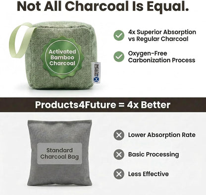 4 pack Naturally Activated Bamboo Charcoal Air Purifying Bags | Natural Home Deodorizer Bag | Charcoal Bag Odor Absorber For Pets | Odor Eliminator & Moisture Absorber Air Freshener Bag (200g Pyramid)
