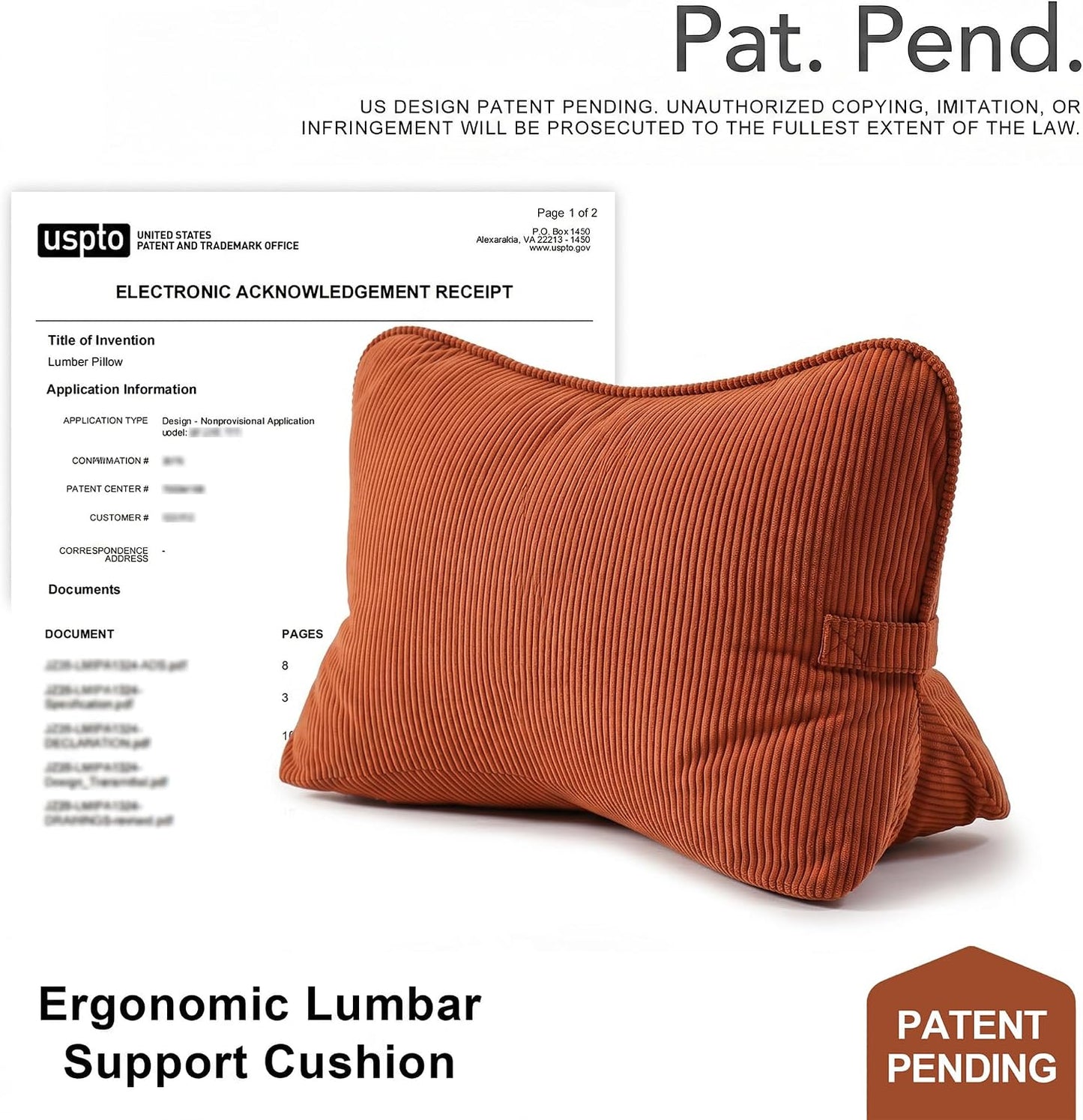 Pat. Pend. Corduroy Lumbar Support Back Pillow for Watching TV, Reading & Gaming, Ergonomic Triangle Support Cushion for Sofa, Armchair & Bed Sitting, Removable Washable Cover, Beige Gray