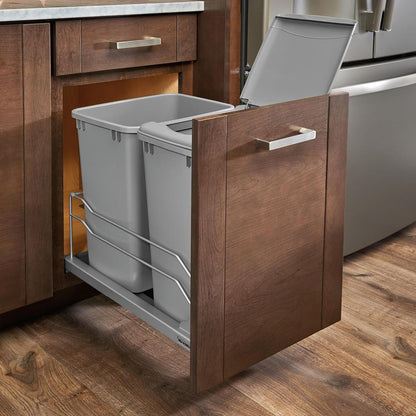 Rev-A-Shelf Double Pullout Trash Can w/Soft-Close Slides, 14.5" Min Opening | Large Capacity Garbage/ Recycling Waste Bins for Under Kitchen Cabinets, Heavy Gauge Wire Construction, 53WC-1835SCDM-211