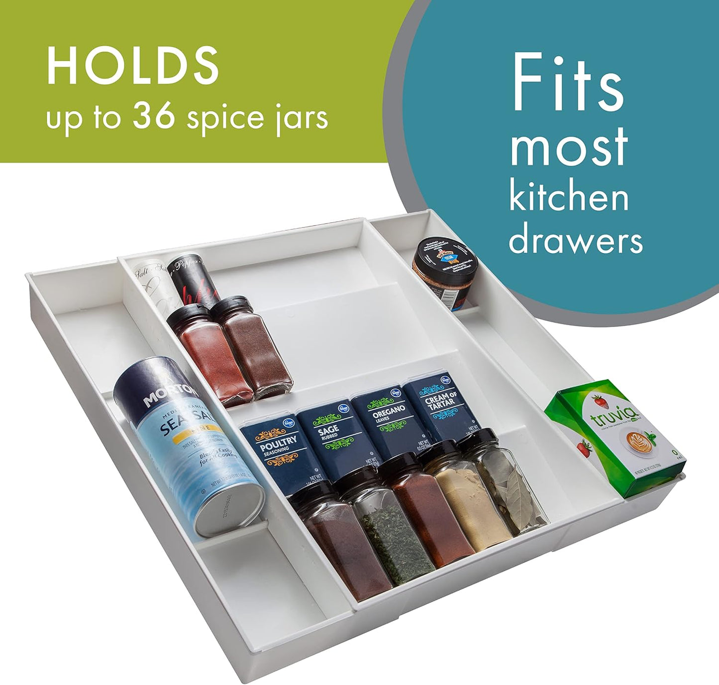 Dial Industries Expandable Kitchen Drawer Spice Jar Organizer Tray | Adjusts to fit narrow or wide cabinets, Keeps seasoning jars upright and visible, Great for pantry or cupboard storage