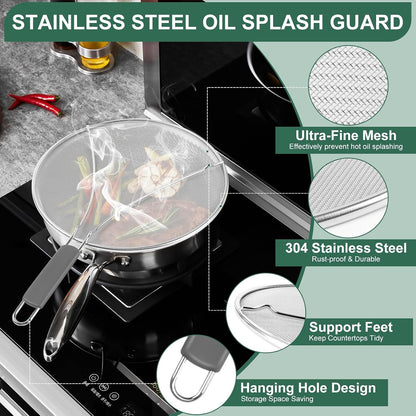 Stainless Steel Splatter Screen for Frying Pan - 9.8" 11.4" 13" Ultra Fine Mesh Grease Splatter Guard, Hot Oil Splatter Guard Shield Grease for Cooking, Kitchen Splash Guard to Prevent Oil Splatter