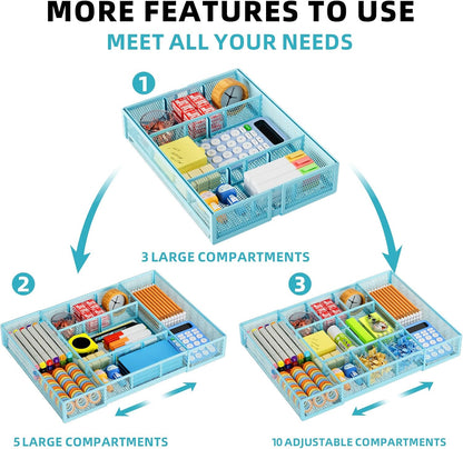 Marbrasse Expandable Desk Drawer Organizer, Mesh Drawer Organizer Tray with 10 Adjustable Compartments, Desk Organizers and Accessories, 5 Dividers Drawer for Office Supplies, Makeup & Vanity (Black)