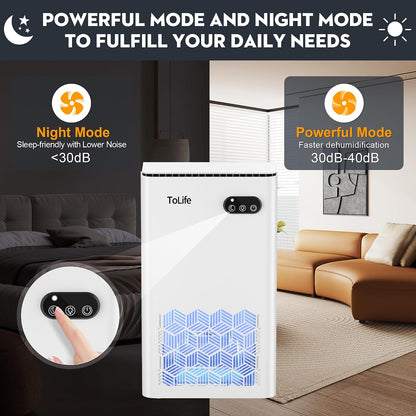 ToLife Dehumidifier for Home, 1000 sq.ft Dehumidifiers for Bedroom Bathroom Basement with 95 OZ Water Tank, Auto Shut Off 7 Colors LED Light, White Black