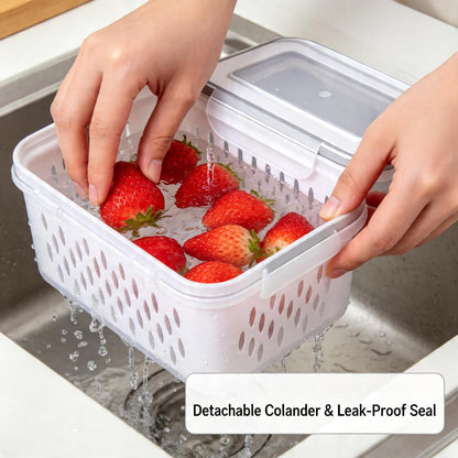 6 Packs Large Fruit Containers, Fridge Organizer Bins | Plastic Airtight Food Storage Containers with Removable Colander for Berries, Fruits, Vegetables, Salad