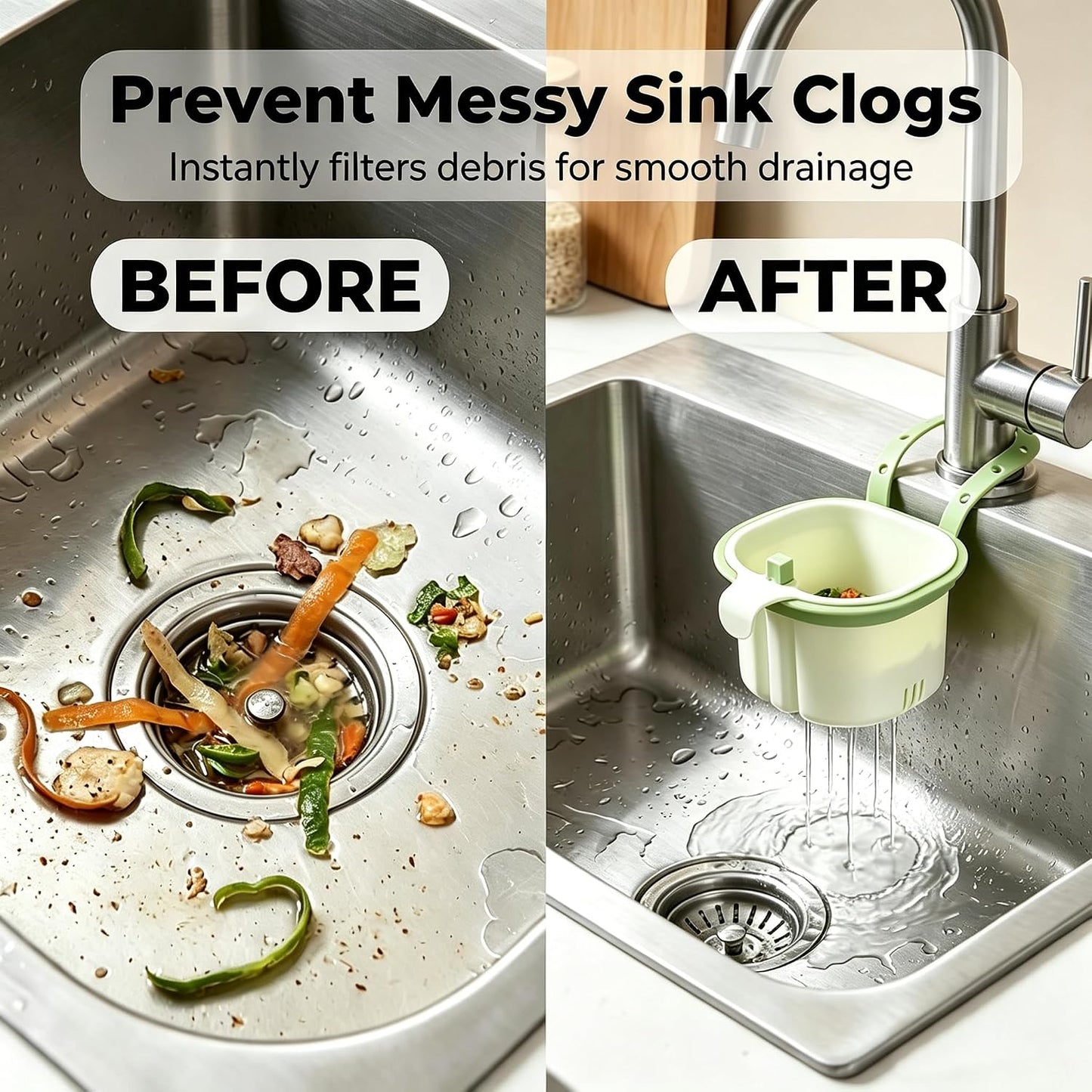 2026 New Kitchen Sink Strainer Basket, Press Automatic Dumping Drain Filter Basket, Hanging Self-Cleaning Sink Strainer (Green)