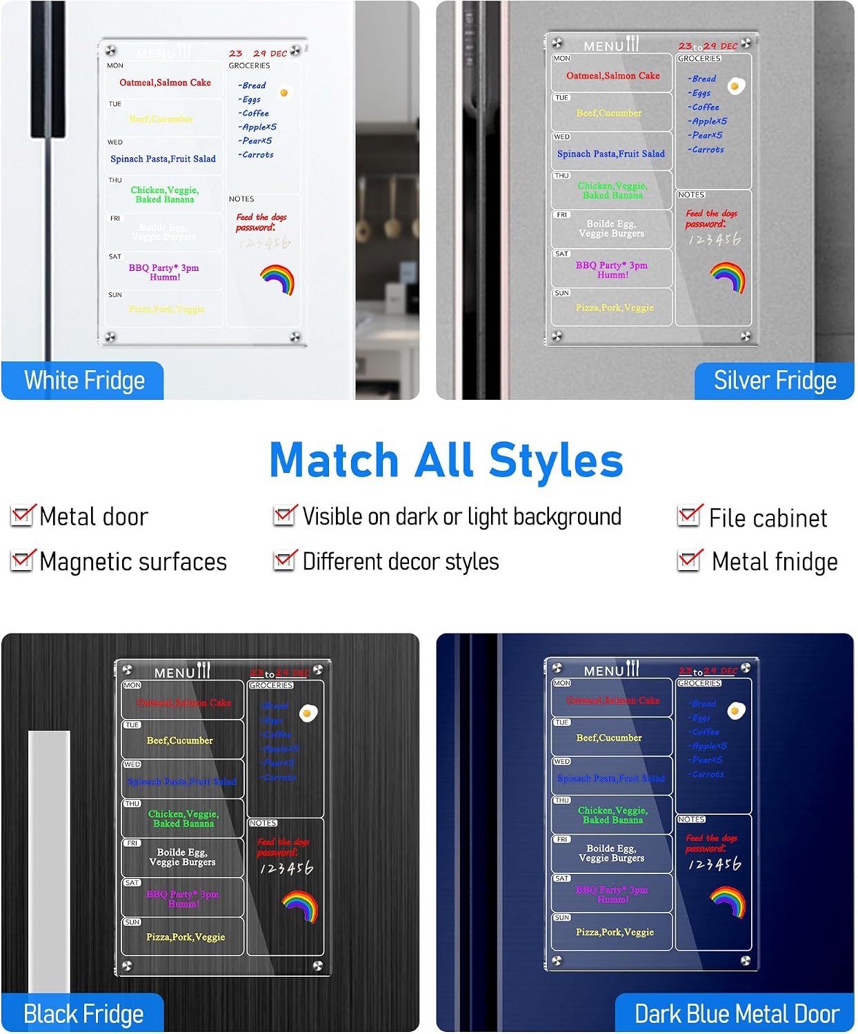 Weekly Acrylic Magnetic Calendar Dry Erase Board for Fridge, 12x16 in | Clear Weekly Planner Whiteboard for Refrigerator, Durable Material, Powerful Magnets, Smooth Writing and Easy Cleaning