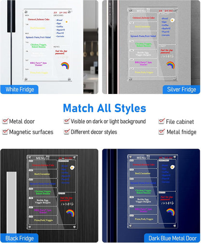 Weekly Acrylic Magnetic Calendar Dry Erase Board for Fridge, 12x16 in | Clear Weekly Planner Whiteboard for Refrigerator, Durable Material, Powerful Magnets, Smooth Writing and Easy Cleaning