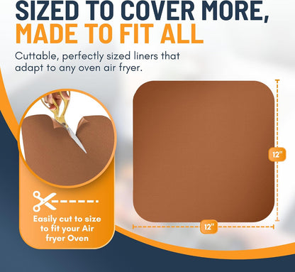 Toaster Oven Liners for Bottom of Oven (4 Pack) Reusable Non-Stick Heat Resistant Toaster Liners, Compatible with Breville, Cuisinart, Black & Decker, Dash, and More - Air Fryer Liners 12"x12" (Black)