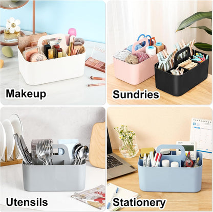 Multiuse Caddy Organizer with Handle, Portable Divided Plastic Tote Bin - Art Craft, Stationary Pen Marker Crayons, Makeup Hair Supplies Storage - Bathroom, Classroom, Dorm, Office, Desk Holder - Grey