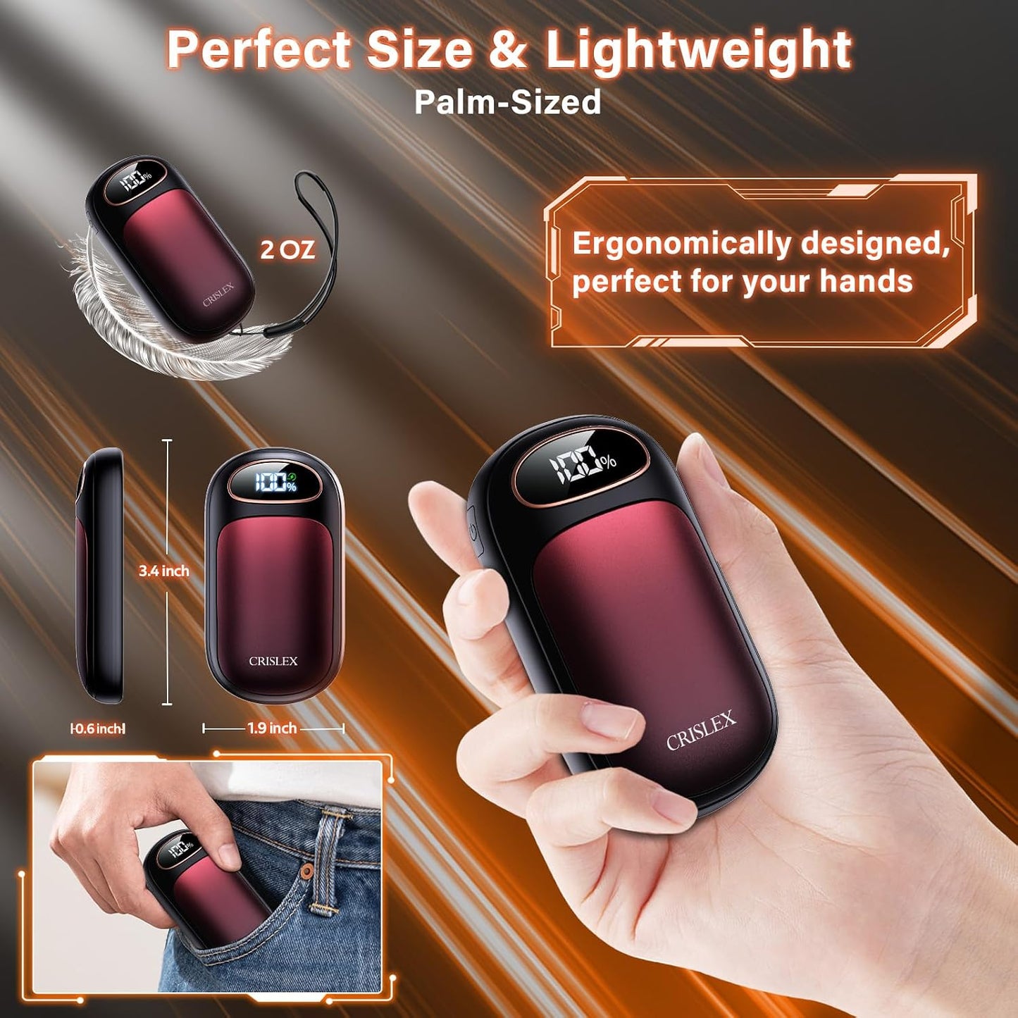 CRISLEX Electric Hand Warmers Rechargeable 2 Pack, 4 Levels Fast Heat, Reusable Hand Warmers with LED Display, Portable Magnetic Pocket Heater, Gifts for Christmas, Men, Women, Raynauds, Hunting, Golf