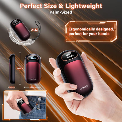 CRISLEX Electric Hand Warmers Rechargeable 2 Pack, 4 Levels Fast Heat, Reusable Hand Warmers with LED Display, Portable Magnetic Pocket Heater, Gifts for Christmas, Men, Women, Raynauds, Hunting, Golf