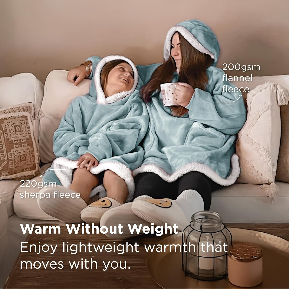 Bedsure Wearable Blanket Sherpa Hoodie Gifts, Sweatshirt, Grey, Standard