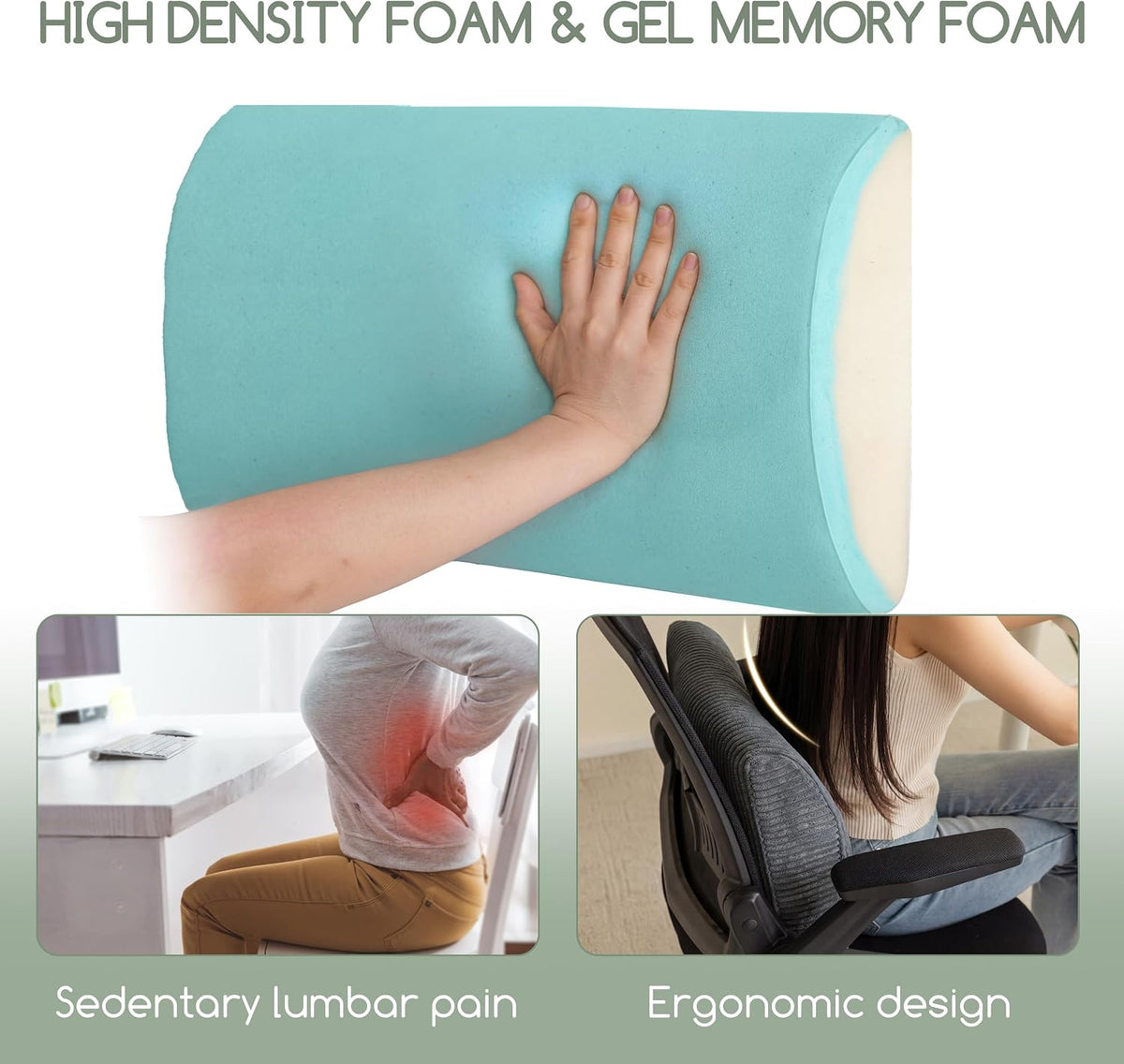 HIGOGOGO Lumbar Support Pillow for Recliner Chair/Accent Chair/Couch, Memory Foam Back Support Cushion for Elderly, Recliner Cushions for Back Rest, Pain Relief, Reading, Washable Cover, Brown