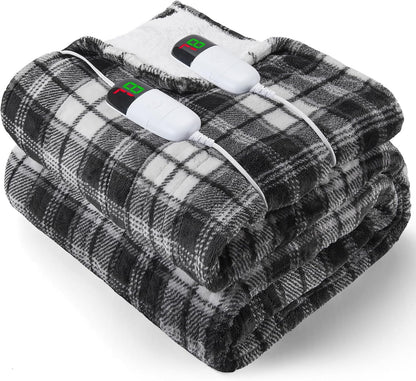 Heated Blanket Electric Throw 50X60 Heating Blanket with 10 Heating Levels 8 Hours Auto Off, Blue Plaid Sherpa Blankets Winter Warmer, Home Decor for Couch Bed Office,Gifts for Mom, Women,Washable