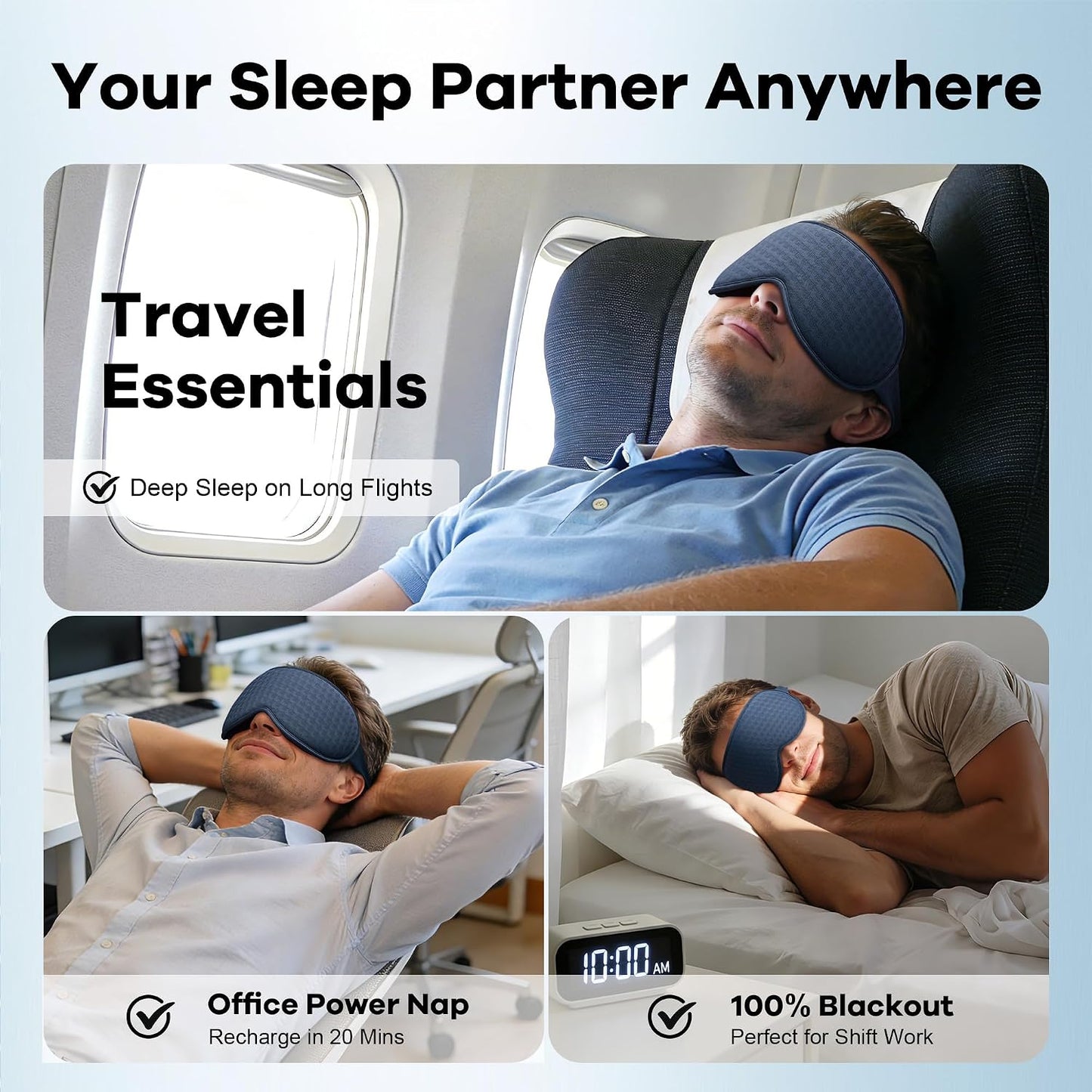 Blackout Weighted Eye Mask for Sleeping, 3D Contoured Sleep Mask for Men | Gentle-Pressure, Deep Cups, Zero Eye Pressure, Airplane Travel & Night Shift Essentials, Breathable Blindfold, Black