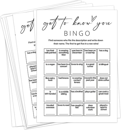 Find Someone Who Bingo Cards, 25 Unique Randomized 5x7 Sheets, Get to Know You Bingo Game for Adults, Ice Breaker Office Party Games, Team Building Games for Work, High Replay Value - A05