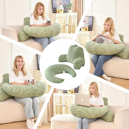 Reading Pillow with Arms for Sitting in Bed,Backrest,White Flannel,M | 17" Backrest Supports Back for College Students,Elbows & Forearms for Dorm Reading,Gaming,Watching TV