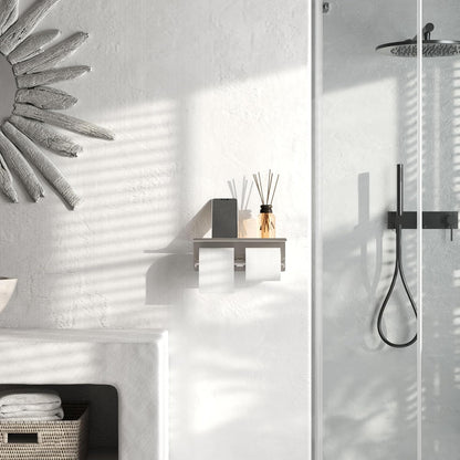 Black Toilet Paper Roll Holder with Shelf Wall Mounted for Bathroom (Black, Double Head)