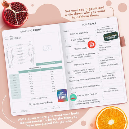 Clever Fox Wellness Planner & Food Journal for Weight Loss, A5 Orange | 5.8"x8.3" nutrition & exercise tracker for women tracking meals, diet & symptom diary, calorie counter notebook, stickers
