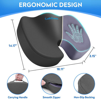 CushZone Seat Cushion Memory Foam Chair Pad for Office & Car, Black
