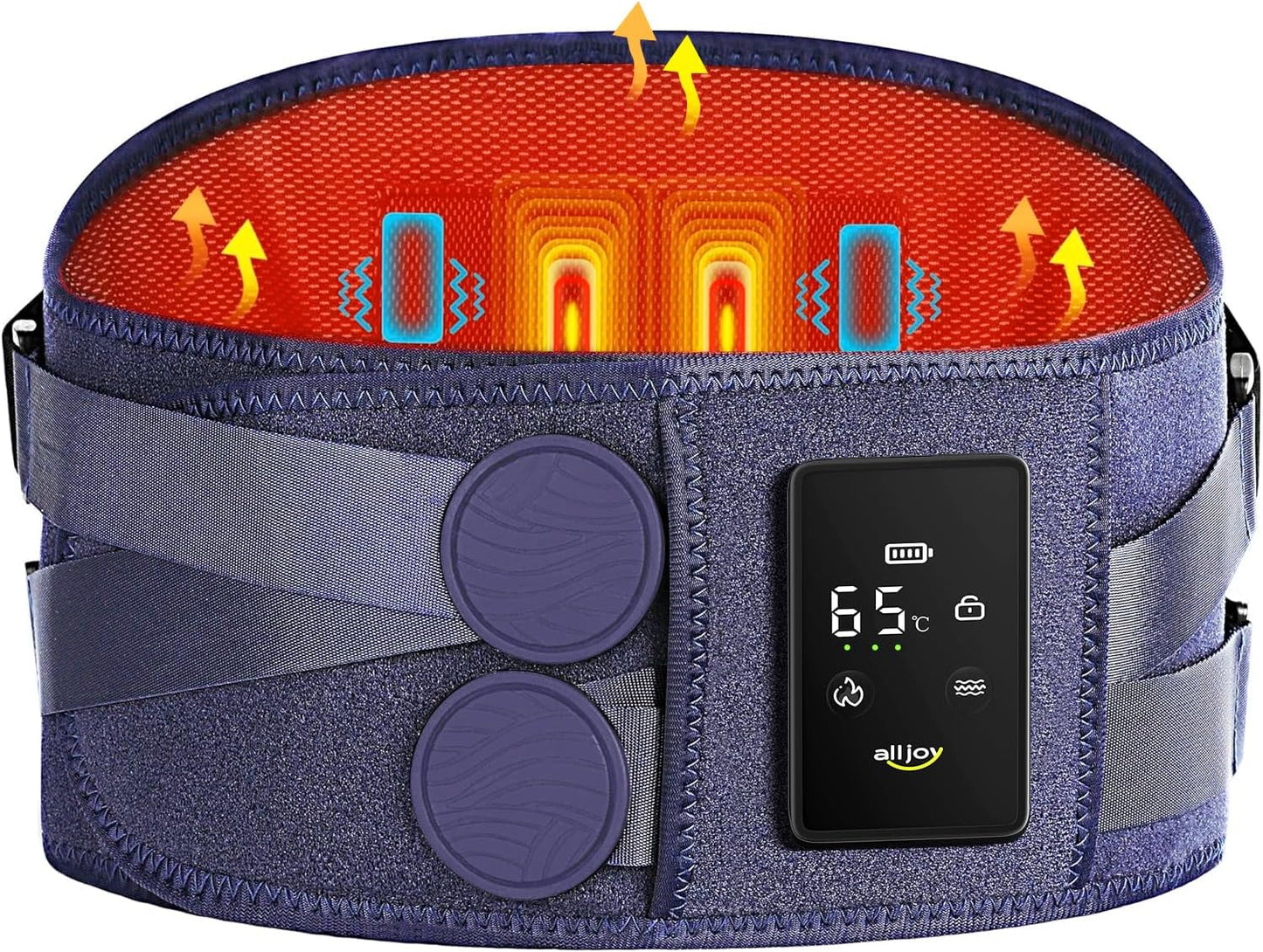 ALLJOY Cordless Heating Pad for Back 67", FSA Eligible Lower Back Massager | Portable Back Heating Pad with Massager for Back, Birthday Gifts for Women Men, 40Mins Auto-off, 3 Heat 5 Vibration - Gray