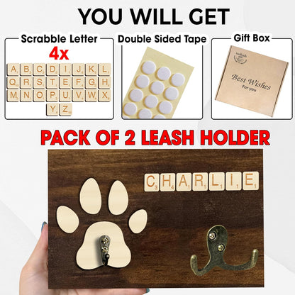 Dog Leash Holder Wall Mount, Pet Harness Hanger with Scrabble Letters, Dog Collar Organizer for Entryway, Memorial Cat Leash Holder for Wall, Pet Loss Gifts, Keepsake, Home Decor PF212-NAT