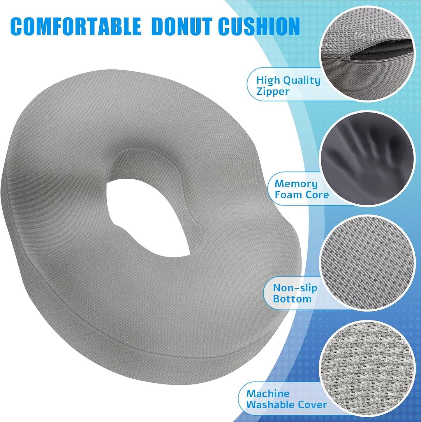 BlissTrends Donut Pillow Seat Cushion, Memory Foam Lifting Cushions(Black) | Donut Chair Cushions for Postpartum Pregnancy & Hemorrhoids,Tailbone Pain Relief Cushion for Office&Home Chairs