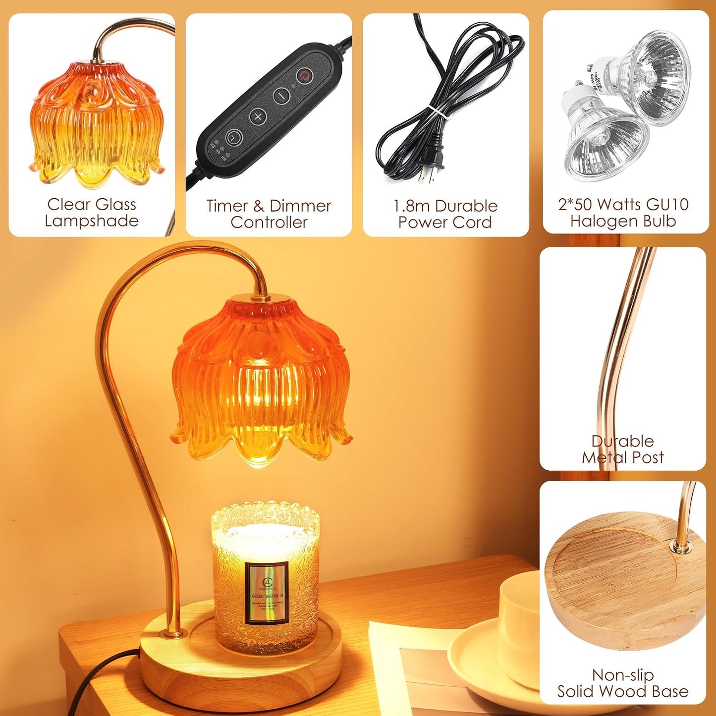 Flower Candle Warmer Lamp with Timer & Dimmer | Fits All Jar Scented Candles - Christmas & Mothers Day Gift for Women，Mom，Her