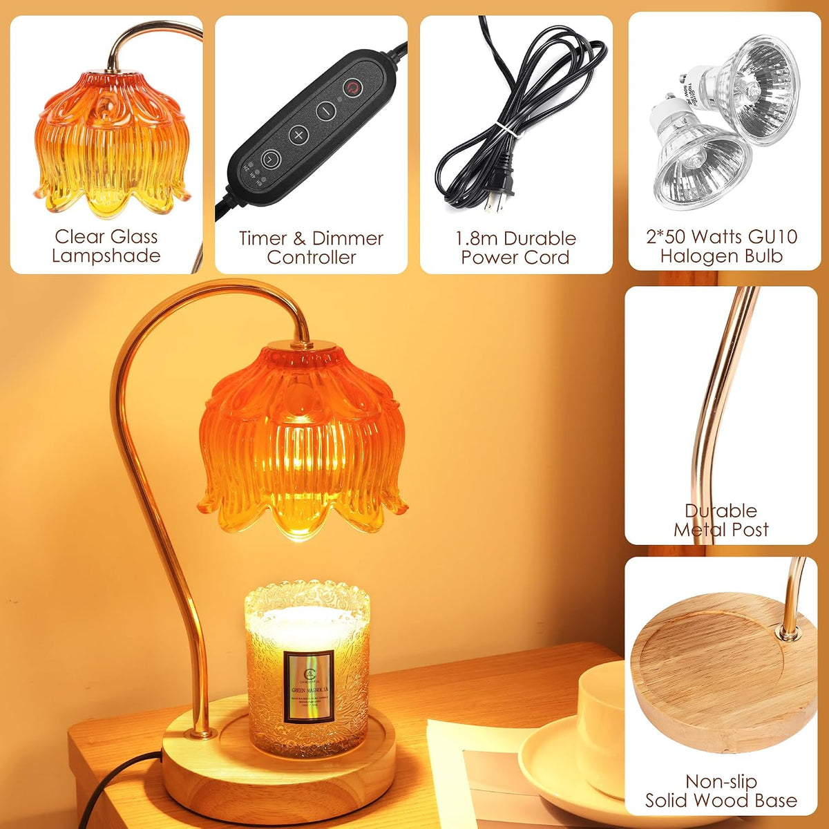 Flower Candle Warmer Lamp with Timer & Dimmer