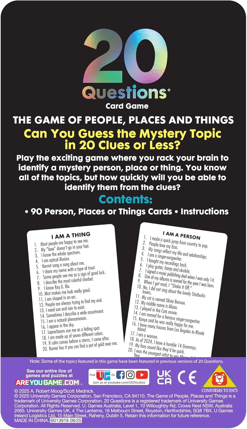 20 Questions Card Game Tin from University Games, for 2 or More Players Ages 12 and Up