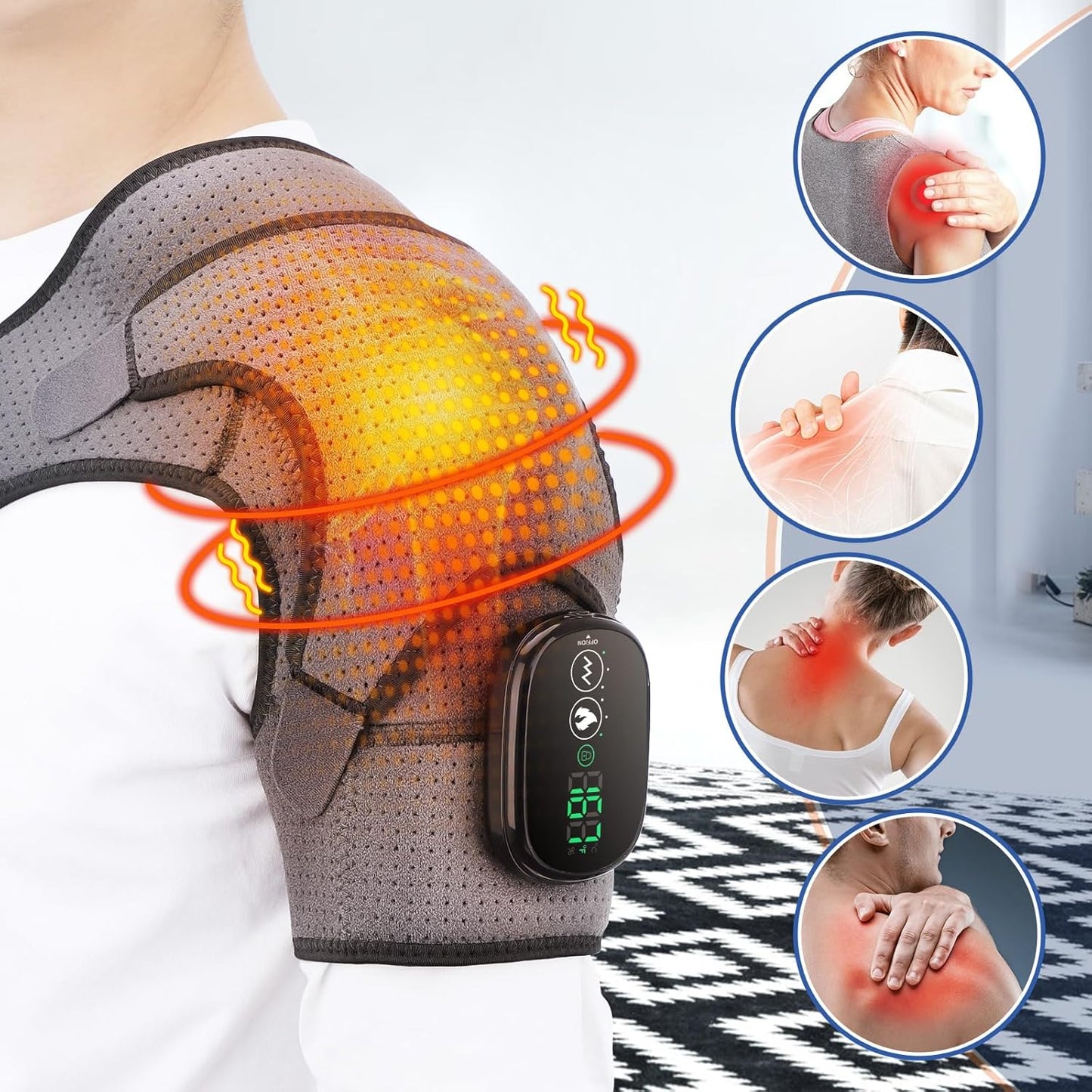Cordless Shoulder Heating Pad with Massage, FSA Eligible Items List, Heated Shoulder Wrap Massager for Pain, Rotator Cuff Heating Pad HSA Approved Products Only