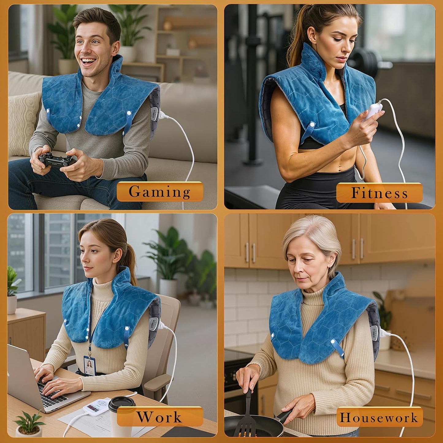 Nalax 30s Fast Heating Pad for Neck, Shoulders and Upper Back Pain Relief | 24 x 20 graphene far infrared wrap, 8 heat settings, 4H auto-off, memory function, adjustable strap, gifts for Mom Dad