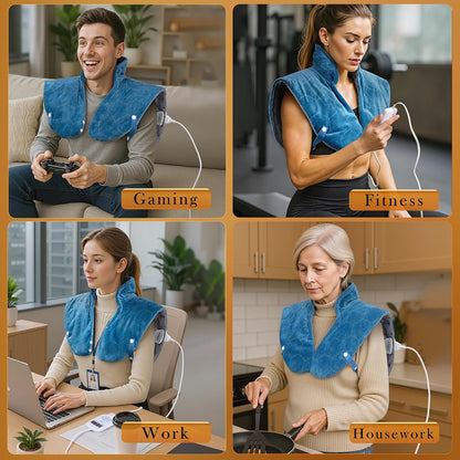 Nalax 30s Fast Heating Pad for Neck, Shoulders and Upper Back Pain Relief | 24 x 20 graphene far infrared wrap, 8 heat settings, 4H auto-off, memory function, adjustable strap, gifts for Mom Dad