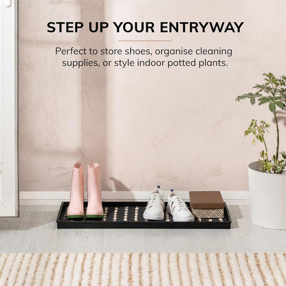 Anji Mountain Heavy Duty Waterproof Rubber Shoe Storage Mat Organizer/Boot Storage Tray Multi Use For Entryway with Coir, Tan Insert, Fits 2 Pair (24.5" Wide)