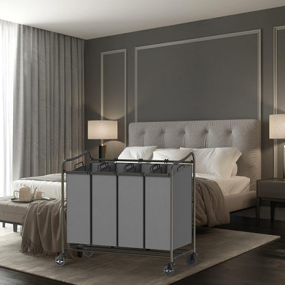 Simple Houseware 4-Bag Heavy Duty Laundry Sorter Rolling Cart, Dark Grey | Removable Bags and Lockable Wheels for Laundry Room Organization