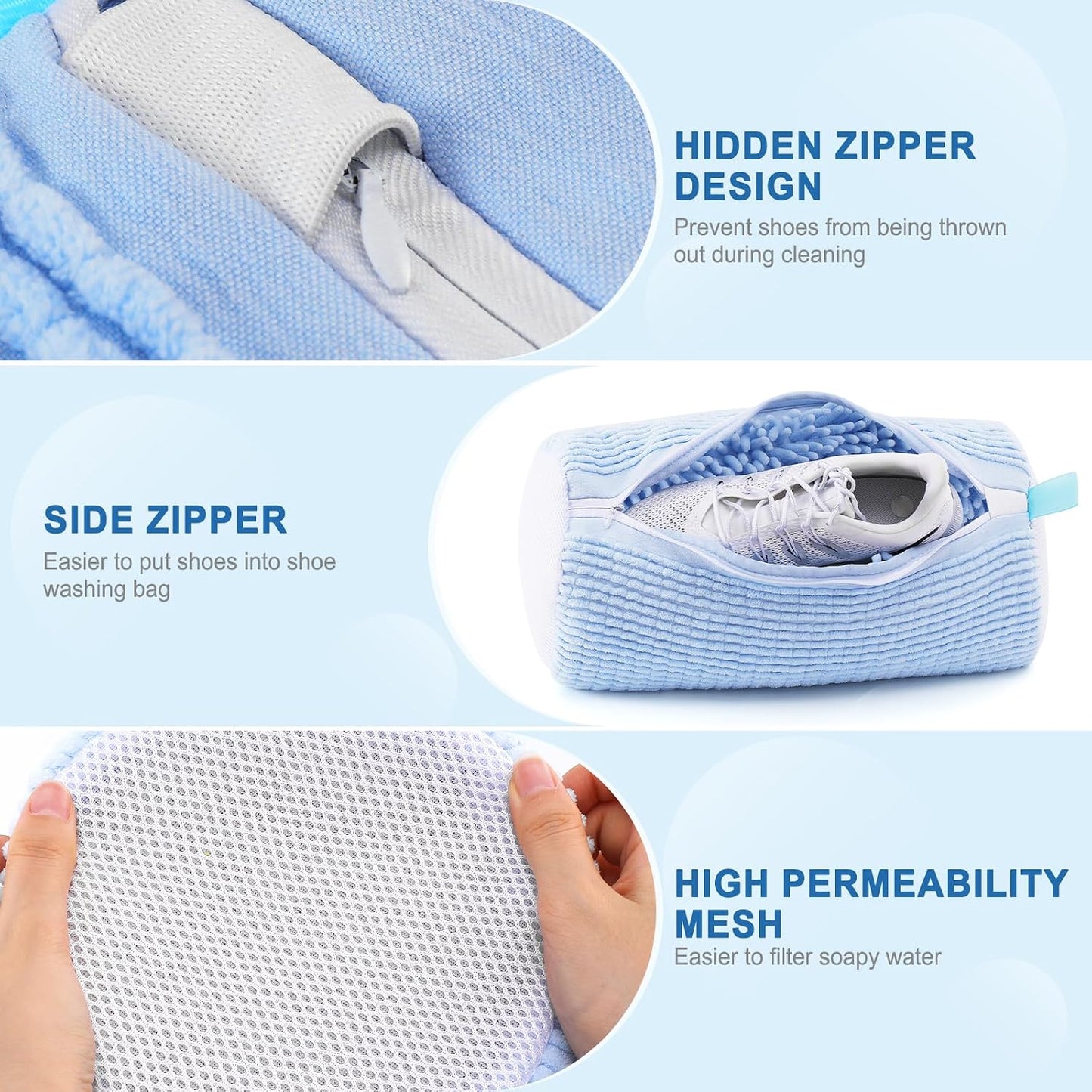 Aship Shoe Washing Machine Bag, Laundry Shoes Bag for Washer & Dryer - 2PC Reusable Shoe Cleaning Bag for Sneakers,Tennis Shoes, 360° Deep Cleaning With Self-locking Zipper for All Shoes Sizes - White