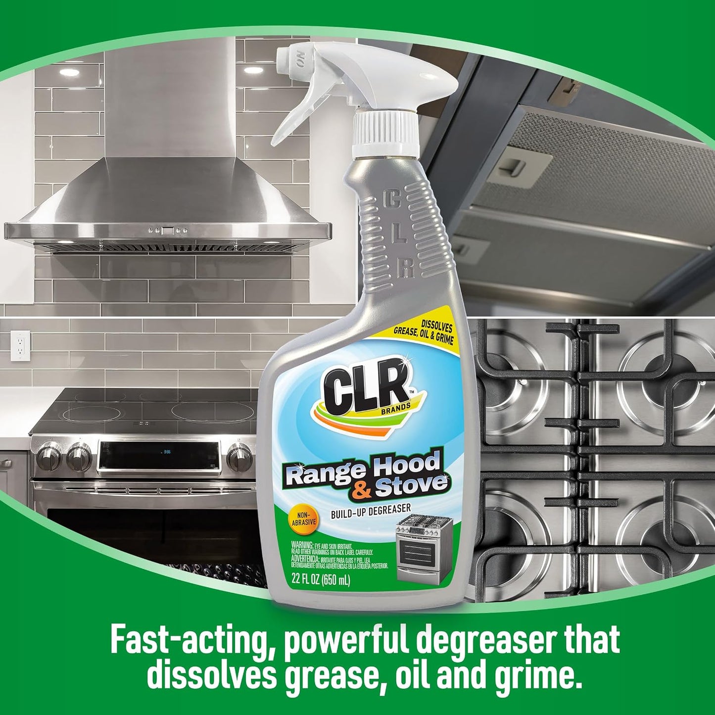 CLR Brands Range Hood and Stove Build Up Degreaser, 22 fl. oz. | Fast Acting, Non Abrasive Cleaner, Works on Glass Stove Tops, Oven Racks, BBQ Grills and More