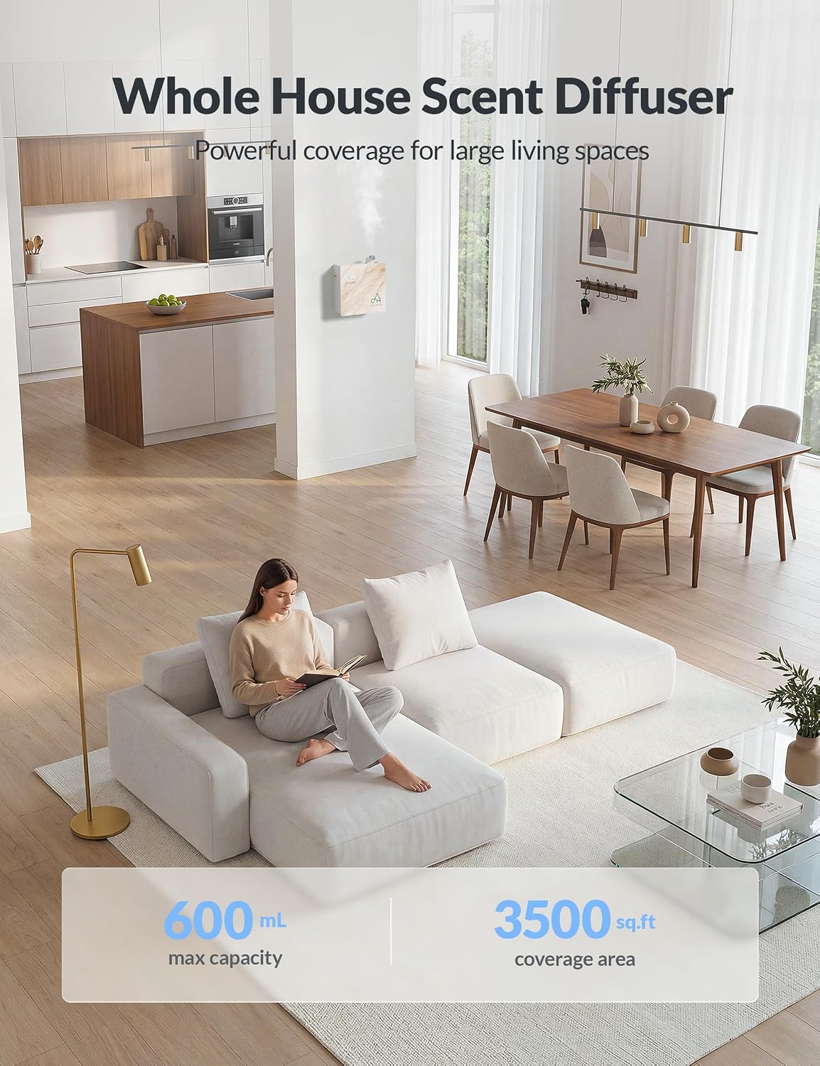 2025 Upgraded 3500 Sq.Ft Smart Scent Diffuser - HVAC System, Whole House Aroma & Hotel Collection Diffuser, Waterless Essential Oil Diffuser for Home Large Room, Cold Air Tech, 600mL (Black)