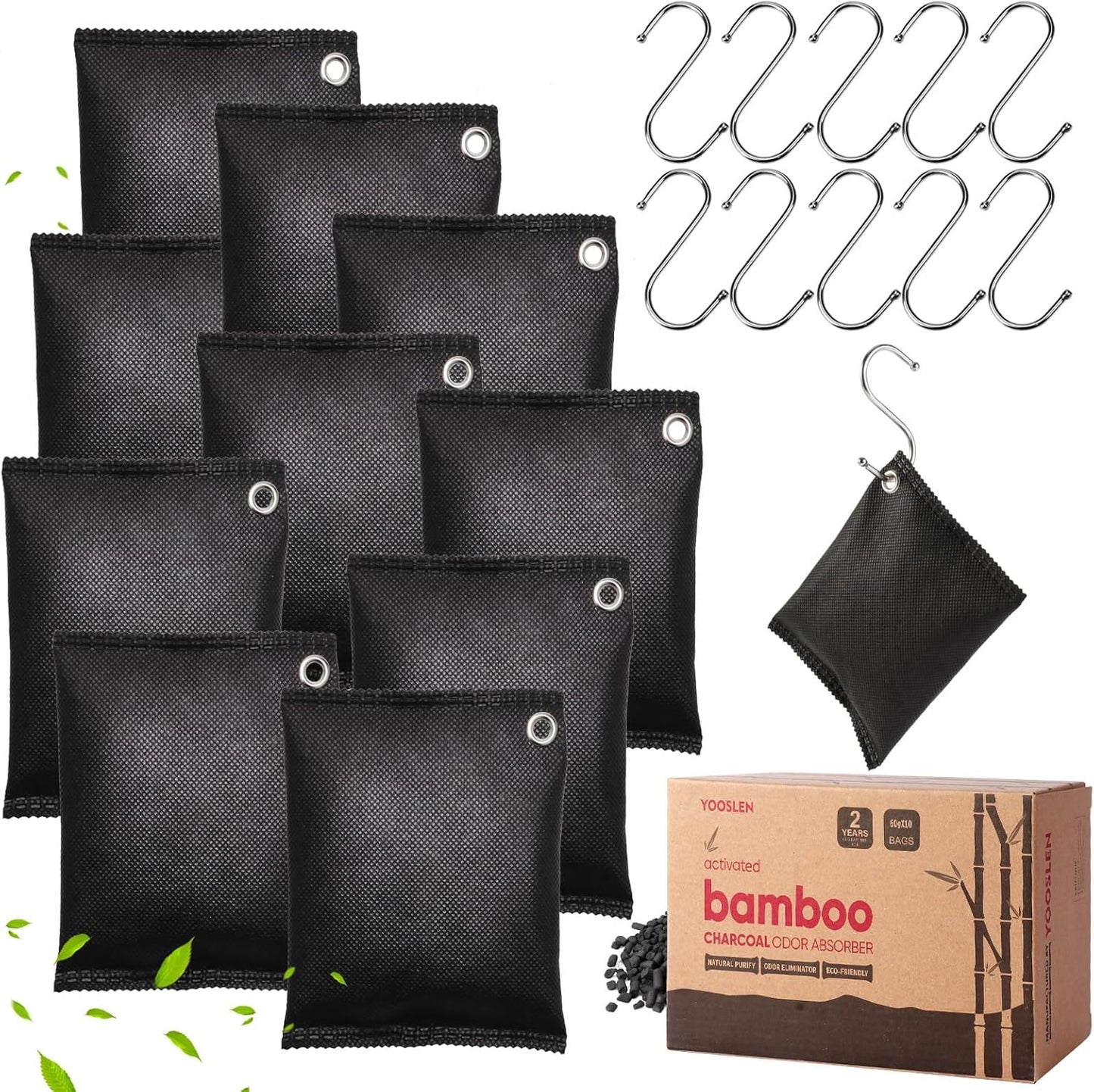 Activated Charcoal Odor Absorber, 10 Pack Natural Shoe Odor Eliminator, Bamboo Charcoal Air Purifying Bags, Sneaker Deodorizer and Moisture Absorbers for Clean Footwear, Shoe Odor Remover