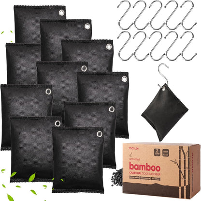 Activated Charcoal Odor Absorber, 10 Pack Natural Shoe Odor Eliminator, Bamboo Charcoal Air Purifying Bags, Sneaker Deodorizer and Moisture Absorbers for Clean Footwear, Shoe Odor Remover