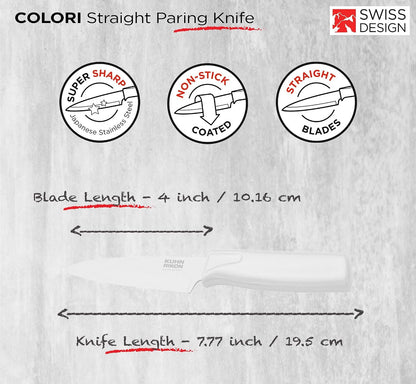 Kuhn Rikon Colori® Paring Knife – 4 Inch Japanese Stainless Steel, Nonstick Blade, Ergonomic Handle & Sheath, Yellow