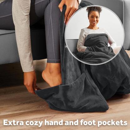 Sunbeam Royal Posh Dove Grey Heated Personal Throw / Blanket, Cozy-Warm, Adjustable Heat Settings
