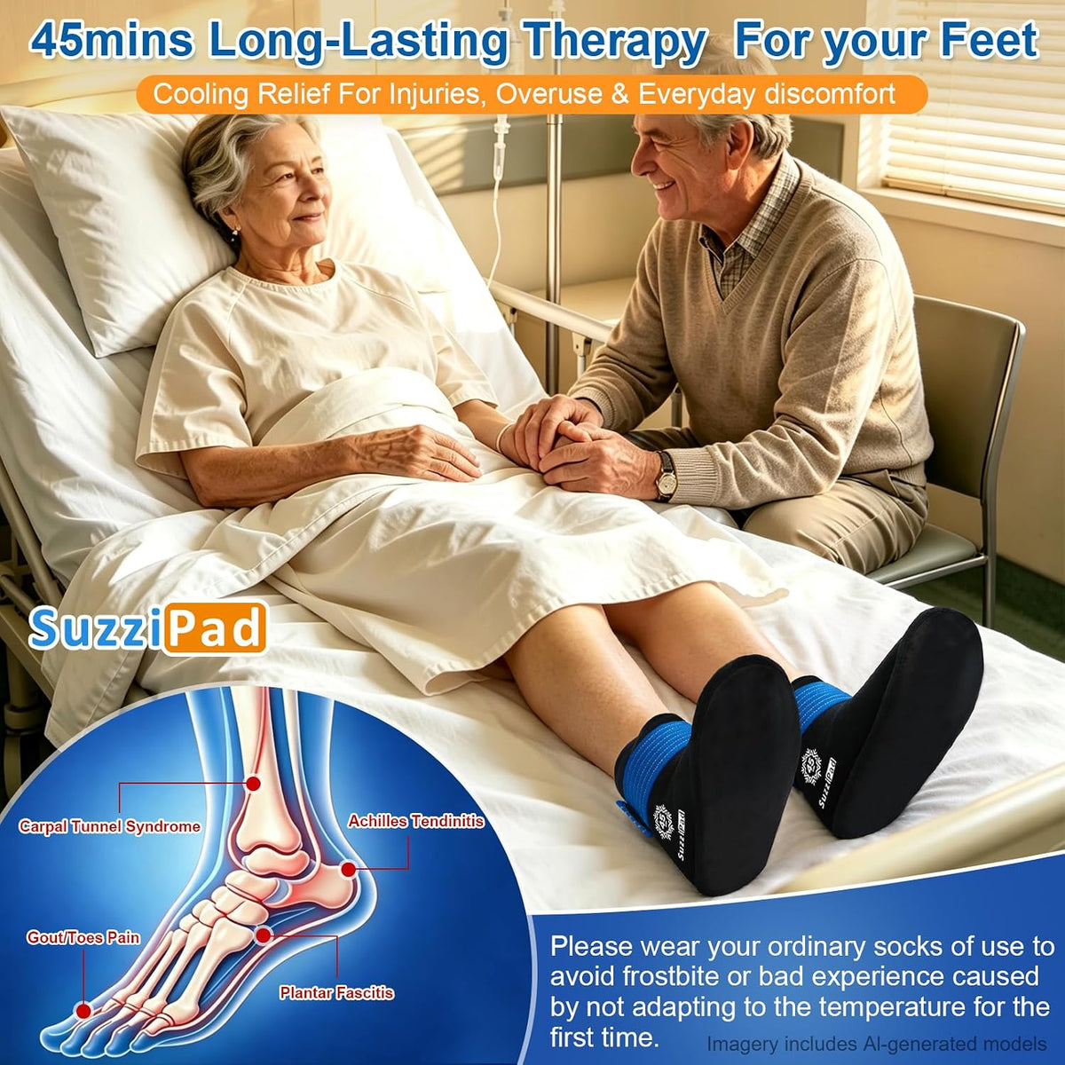 SuzziPad 45mins Long-Lasting Ankle Ice Pack for Plantar Fasciitis Relief, S