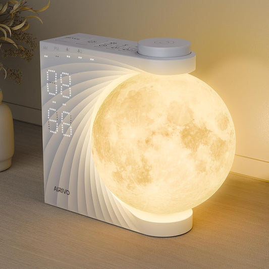 AIRIVO Alarm Clock for Bedrooms, Sunrise Alarm Clock Wake Up Light for Kids Teens, White Noise Sound Machine, Moon Light Dual Alarms for Heavy Sleepers, Night Light Clock for Preppy Room Decor