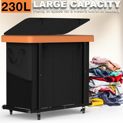 Laundry Hamper with Wheels,150L Leather Patchwork Clothes Hamper Black | Rolling Laundry Basket with Sturdy Metal Frame, Removable Washable Bag,Tall Clothes Sorter for Bedroom, Laundry Room, Dorm