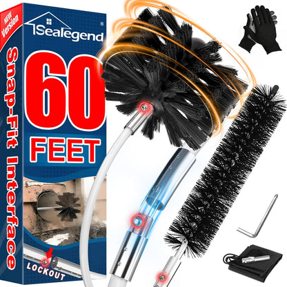 Sealegend 50Ft Dryer Vent Cleaner Kit, Flexible Lint Remover | Upgraded Quick-Snap Brush with Drill Attachment for Easy to Use, Deep Clean, Lint Removal, Easy DIY Assembly, Home Essential